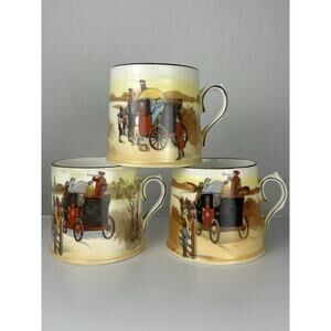 Royal Doulton Coaching Days Mug Cup Red Stagecoach England Set Of 3
